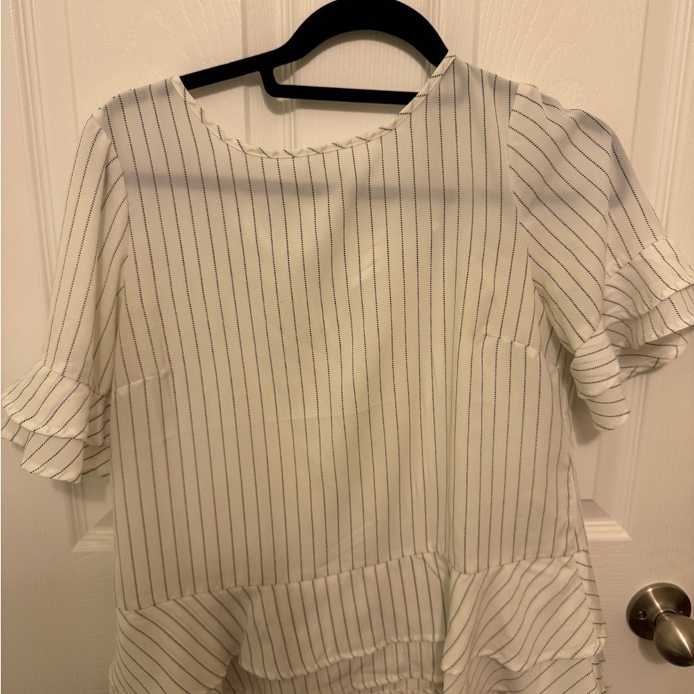 Dex Cream Asymmetrical Ruffled Blouse